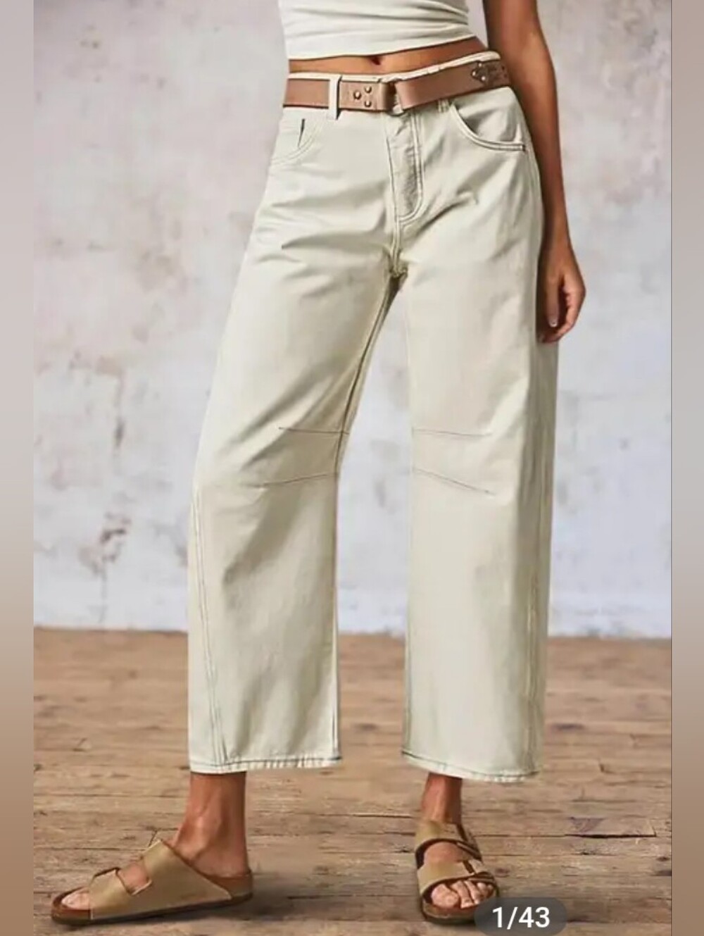 Flamingals Solid Stitch Detail Mid Waist Crop Straight Leg Pants NWT Large